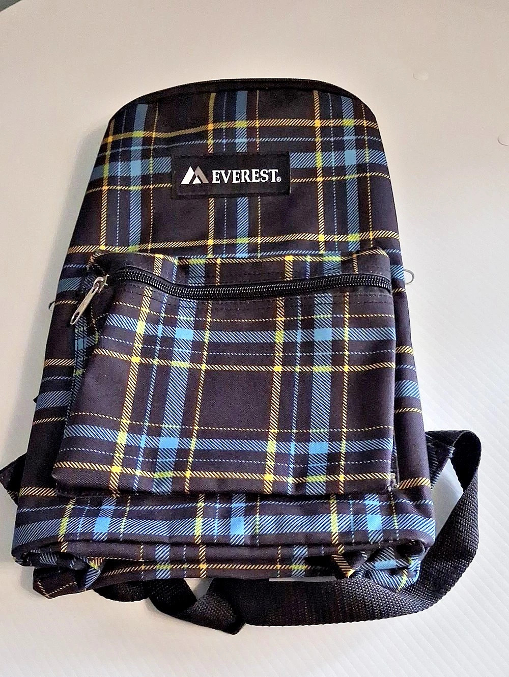 Everest Basic Pattern Backpack (Yellow/Blue Plaid) Plaid Backpack in Black &